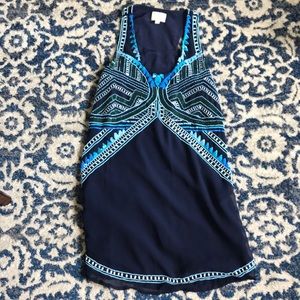 Navy beaded shift dress - knee length